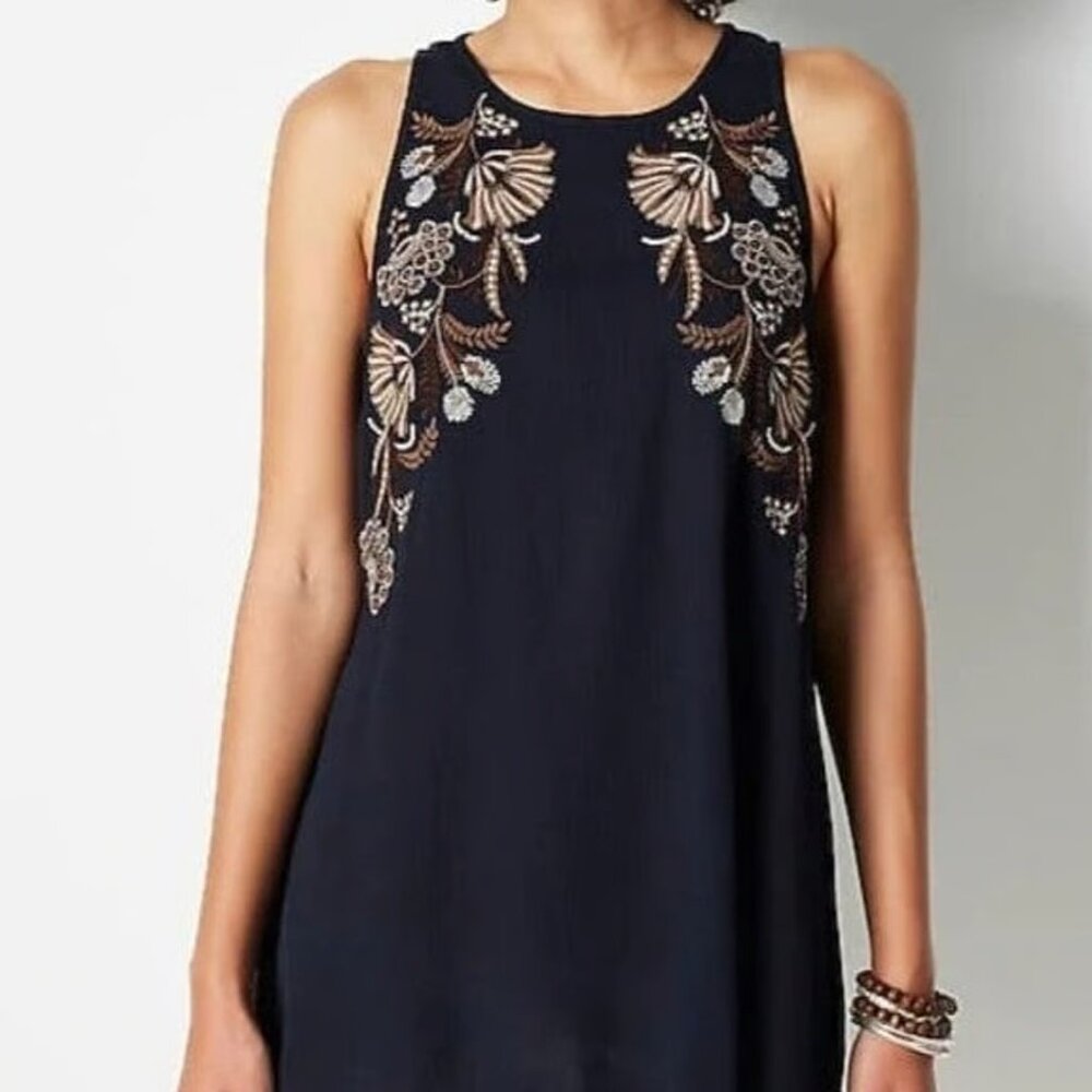 J.jill Embroidered Crinkled Sleeveless Tunic In Navy Blue Multi